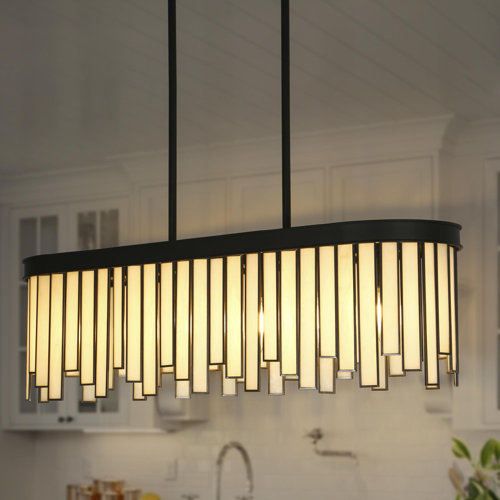 Willa Arlo Interiors Atchison 6 Light Matte Black Kitchen Island